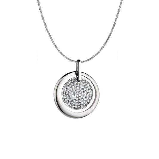 Sterling Silver CZ Circle in a Circle Charm Necklace 16>18 inch - RE6154