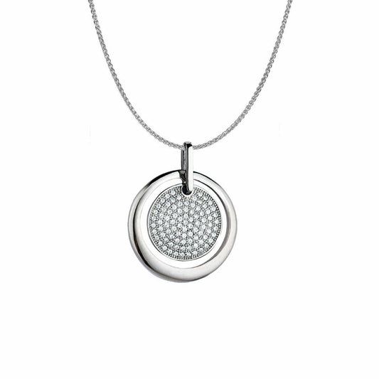 Sterling Silver CZ Circle in a Circle Charm Necklace 16>18 inch - RE6154