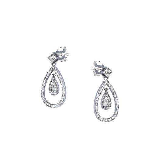 Sterling Silver CZ Pear in a Pear Drop Earrings - RE8254