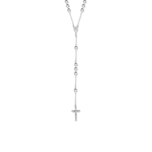 Sterling Silver Disco Ball Rosary Beads Necklace 7mm 28 inch - SBB004-28