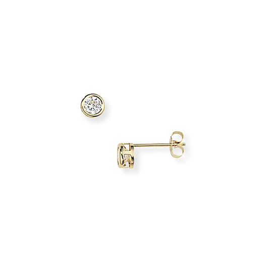 Ladies 9ct Gold Brilliant Cut CZ Bezel Stud Earrings - 5mm - SENR02151
