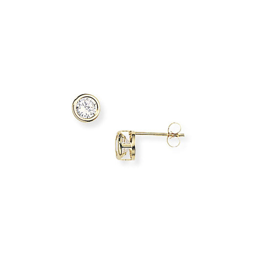 Ladies 9ct Gold Brilliant Cut CZ Bezel Stud Earrings - 6mm - SENR02152