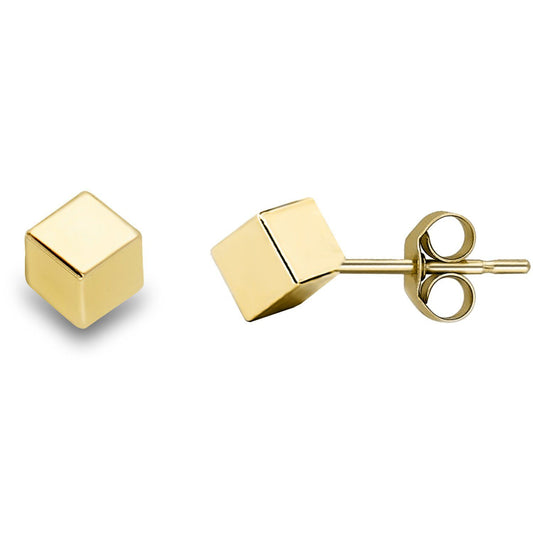 Ladies 9ct Gold Square Polished Cube Tesseract Stud Earrings 4mm - SENR02176