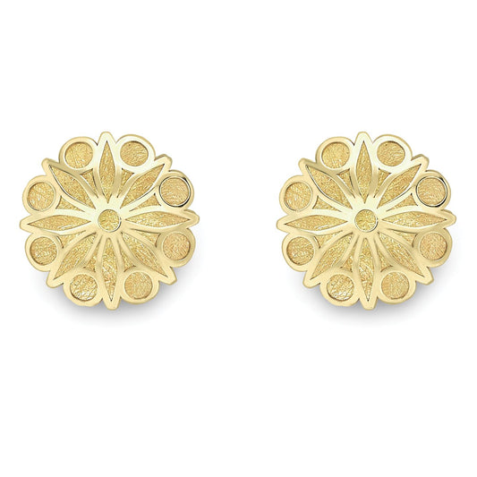 9ct Gold Concave Flower Petal Satin Stud Earrings - SENR02269