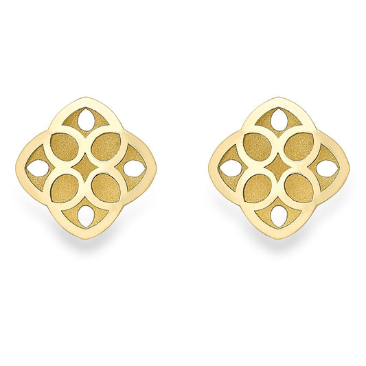 9ct Gold Flower Petal Satin Square Stud Earrings 5mm - SENR02286