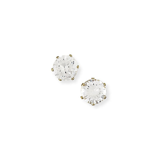 Ladies 9ct Gold CZ 6 Claw Stud Earrings - 8mm - SENR02308