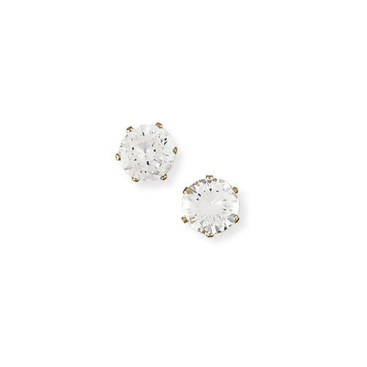 Ladies 9ct Gold CZ 6 Claw Stud Earrings - 8mm - SENR02308
