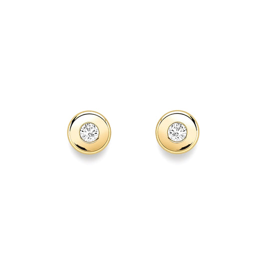 9ct Gold CZ Donut Rubover Round Stud Earrings 4mm - SENR02402