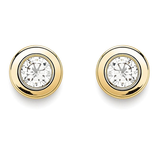 9ct Gold CZ Donut Rubover Round Stud Earrings 4mm - SENR02404