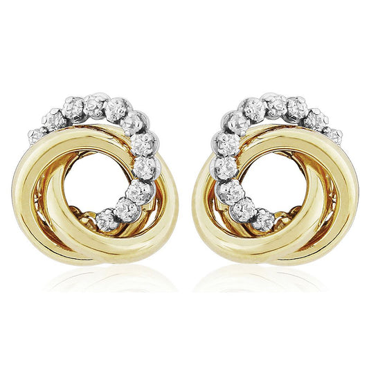 9ct Gold CZ Trilogy Knot Stud Earrings 8mm - SENR02569