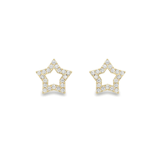 Ladies 9ct Gold Cubic Zirconia Cute Open Star Stud Earrings 8mm - SENR02608