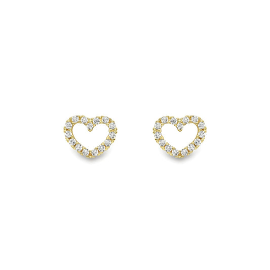 9ct Gold CZ Encrusted Open Love Heart Stud Earrings 8mm - SENR02611