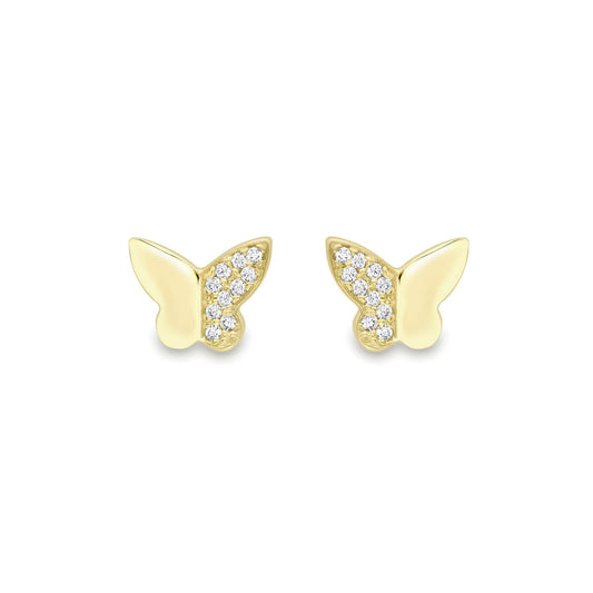 9ct Gold CZ Semi Encrusted Floating Butterfly Stud Earrings 5mm - SENR02614