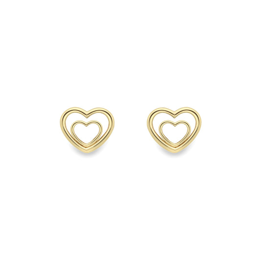 Ladies 9ct Yellow Gold Double Mini Love Heart Stud Earrings 5mm - SENR02629