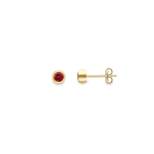 Ladies 9ct Yellow Gold Garnet Bubble Solitaire Stud Earrings 4mm - SENR02634