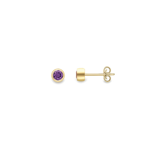 Ladies 9ct Gold Amethyst Bubble Solitaire Stud Earrings 4mm - SENR02635