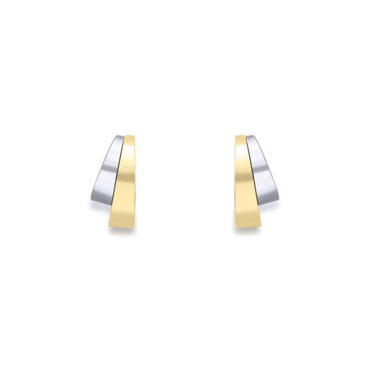 9ct 2-Colour Gold Graduated Double Trapezium Stud Earrings 15mm - SENR02639
