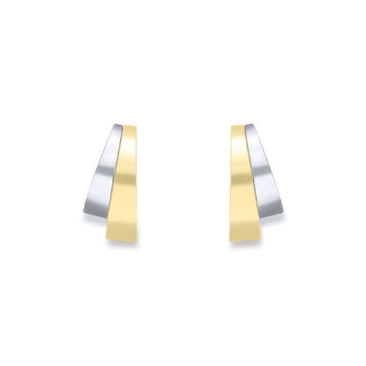 9ct 2-Colour Gold Graduated Double Trapezium Stud Earrings 18mm - SENR02640