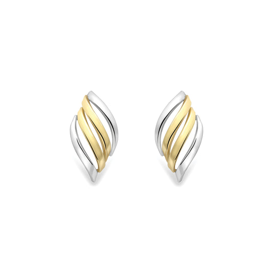 9ct Gold Two-Tone Wavy Stud Earrings - SENR02650