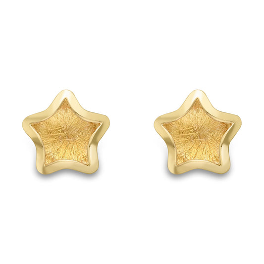 9ct Gold Satin Brushed Super Star Stud Earrings 7mm - SENR02870