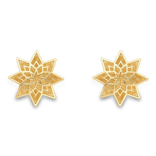 9ct Gold Spirograph Explosion Star Burst Stud Earrings 7mm - SENR02873
