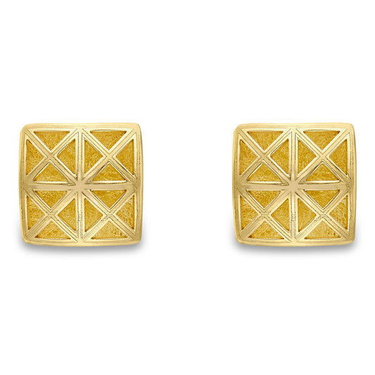 9ct Gold Windows & Crosses Satin Brushed Stud Earrings 7mm - SENR02874