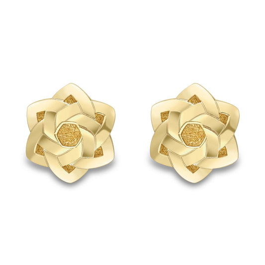 9ct Gold Double Trilogy Flower Magen David Star Stud Earrings - SENR02876
