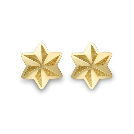 9ct Gold Fluted Satin Brushed Twinkle Star Stud Earrings 8mm - SENR02880