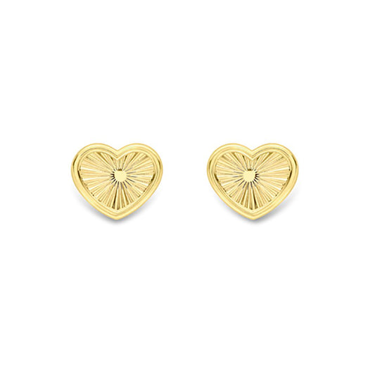 9ct Gold Diamond-cut Starburst Love Heart Stud Earrings - SENR02884