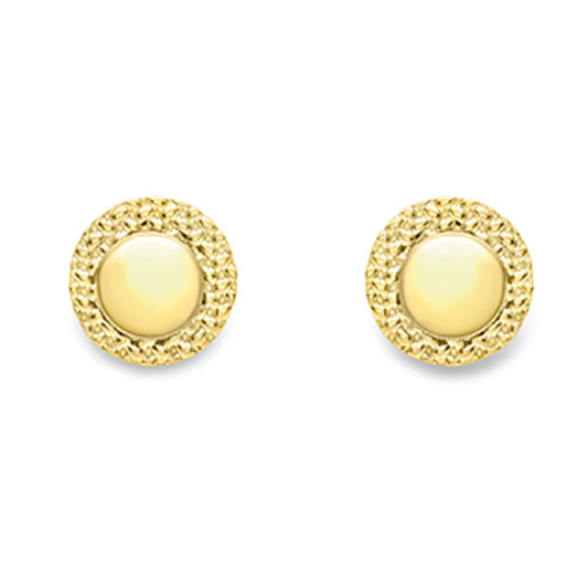 9ct Gold Cross Stitch Round Button Stud Earrings 7mm - SENR02886