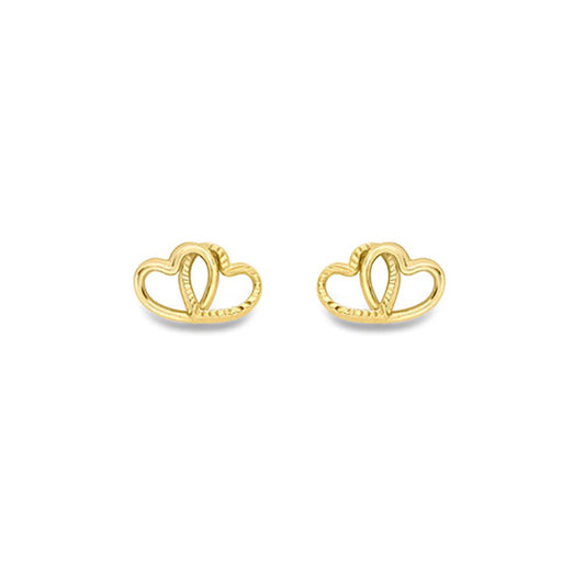 9ct Gold Double Open Love Heart Fluted Outline Stud Earrings - SENR02891