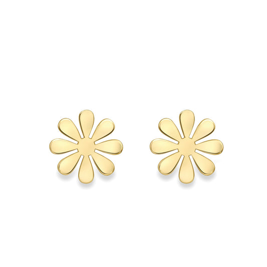 Ladies 9ct Yellow Gold Hippy Daisy Flower Stud Earrings 9mm - SENR02892