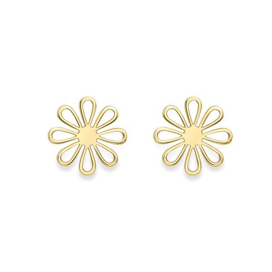 Ladies 9ct Yellow Gold Open Hippy Daisy Flower Stud Earrings 8mm - SENR02893