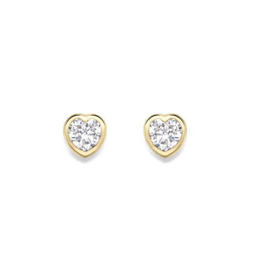 9ct Gold CZ Love Heart Bezel Solitaire Stud Earrings 6mm - SENR02896