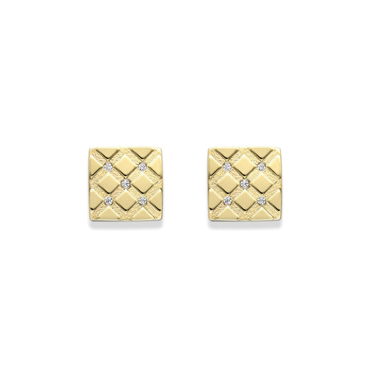 9ct Gold CZ Double Fives Dice Carved Square Stud Earrings 7mm - SENR02897