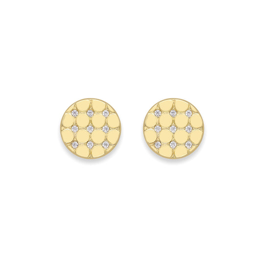 9ct Gold CZ Dual Layer Sunken Circles Stud Earrings 7mm - SENR02899