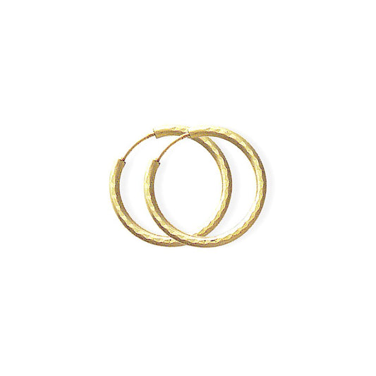 9ct Gold 1.2mm Diamond-cut Sleeper Hoop Earrings - 18mm - SENR02937