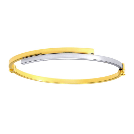 9ct White & Yellow Gold Square Tube Crossover Bangle Bracelet - SILAXL034