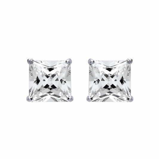 Silver Princess Cut CZ 4 Claw Stud Earrings 12mm 19.00cts - SQ12