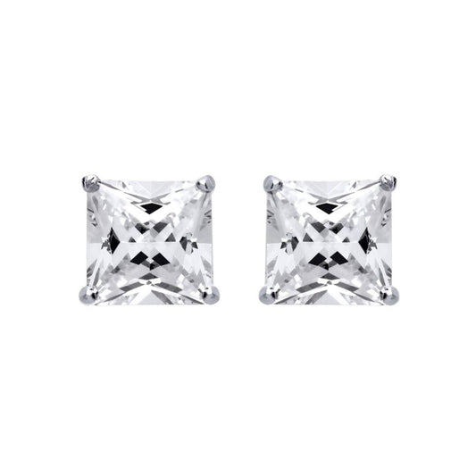 Silver Princess Cut CZ 4 Claw Stud Earrings 13mm 25.50cts - SQ13