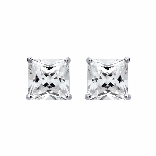 Silver Princess Cut CZ 4 Claw Stud Earrings 13mm 25.50cts - SQ13