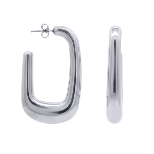 Stainless Steel Chunky Rounded Square Hoop Creole Earrings - STE0001