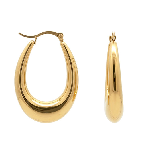 Gold-plated Steel Boomerang Hammock Drop Creole Earrings - STE0012GP