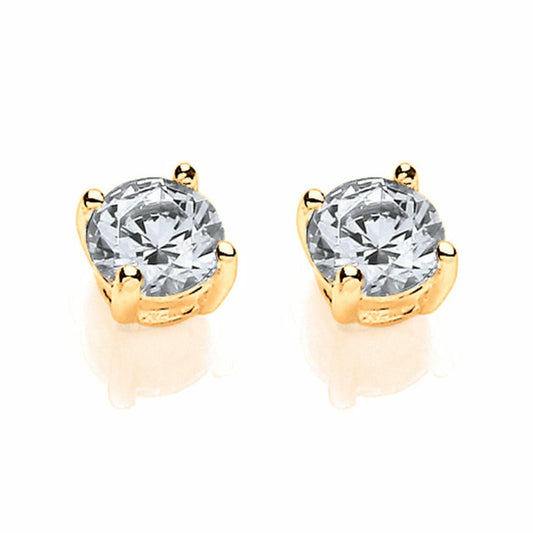 Gilded Silver CZ Solitaire Stud Earrings - SZ4MMGOLD