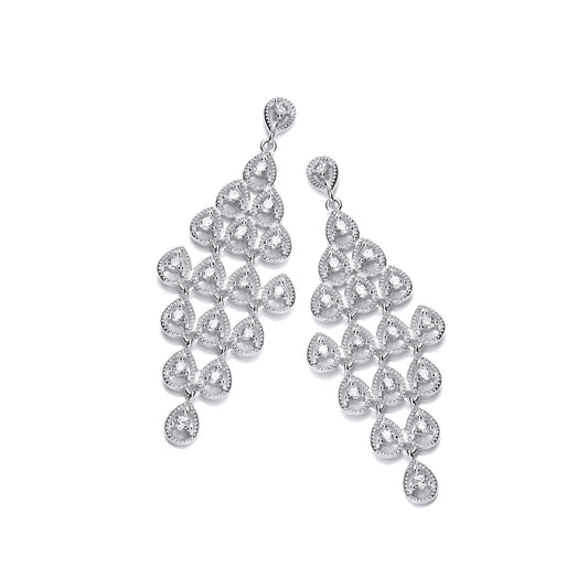 Silver CZ Rhombus Chandelier Drop Earrings - SZE014
