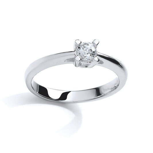 Silver CZ 4 Claw Solitaire Engagement Ring 50pts - SZR002