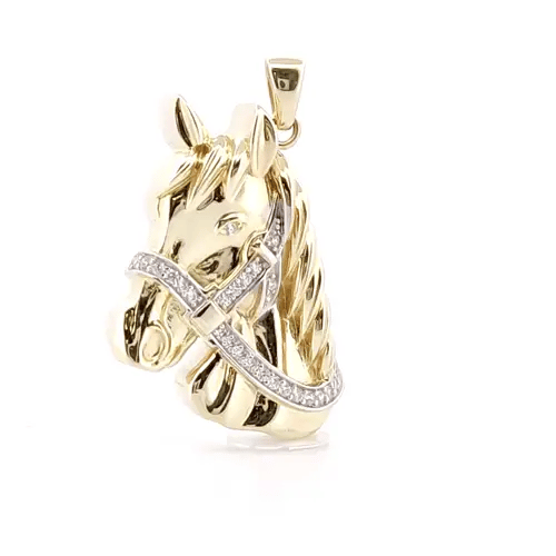 9ct Gold CZ Horse Charm Pendant - 20inch Gold-plated Silver Chain - XPD032