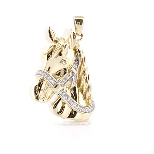 9ct Gold CZ Horse Charm Pendant - 20inch Gold-plated Silver Chain - XPD032