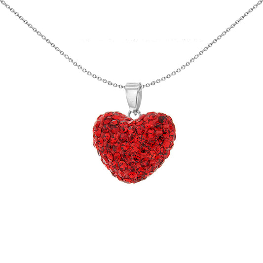 Silver  Red Crystal Pillow Puff Love Heart Charm Pendant - 0-68-2844