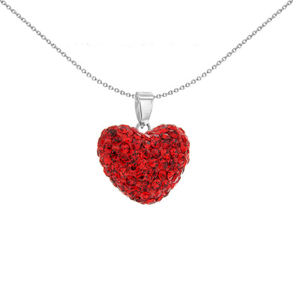 Silver  Red Crystal Pillow Puff Love Heart Charm Pendant - 0-68-2844